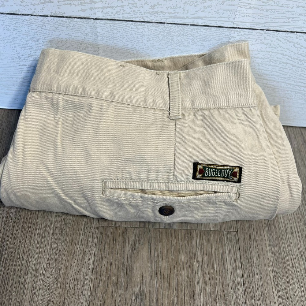 Bugle Boy Mens Size 40 (36) Pleated Front Shorts Khaki Beige Cotton Vtg Dad Y2K